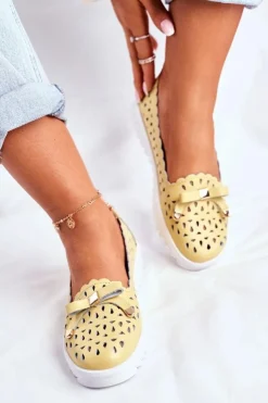 Damskie Damskie buty S.Barski Mokasyny Damskie Skórzane Ażurowe LR71515 Żółte Murrieta