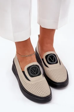 Damskie Buty damskie Vinceza Mokasyny Damskie Skórzane Na Platformie I Koturnie Vinceza 79522 Beżowe