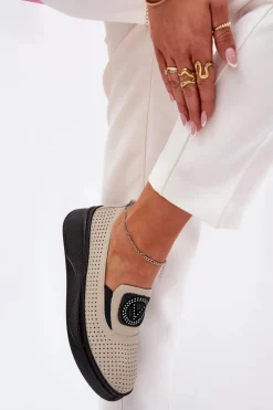 Damskie Buty damskie Vinceza Mokasyny Damskie Skórzane Na Platformie I Koturnie Vinceza 79522 Beżowe