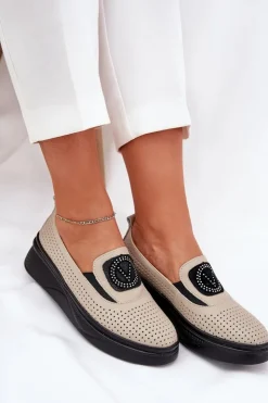 Damskie Buty damskie Vinceza Mokasyny Damskie Skórzane Na Platformie I Koturnie Vinceza 79522 Beżowe