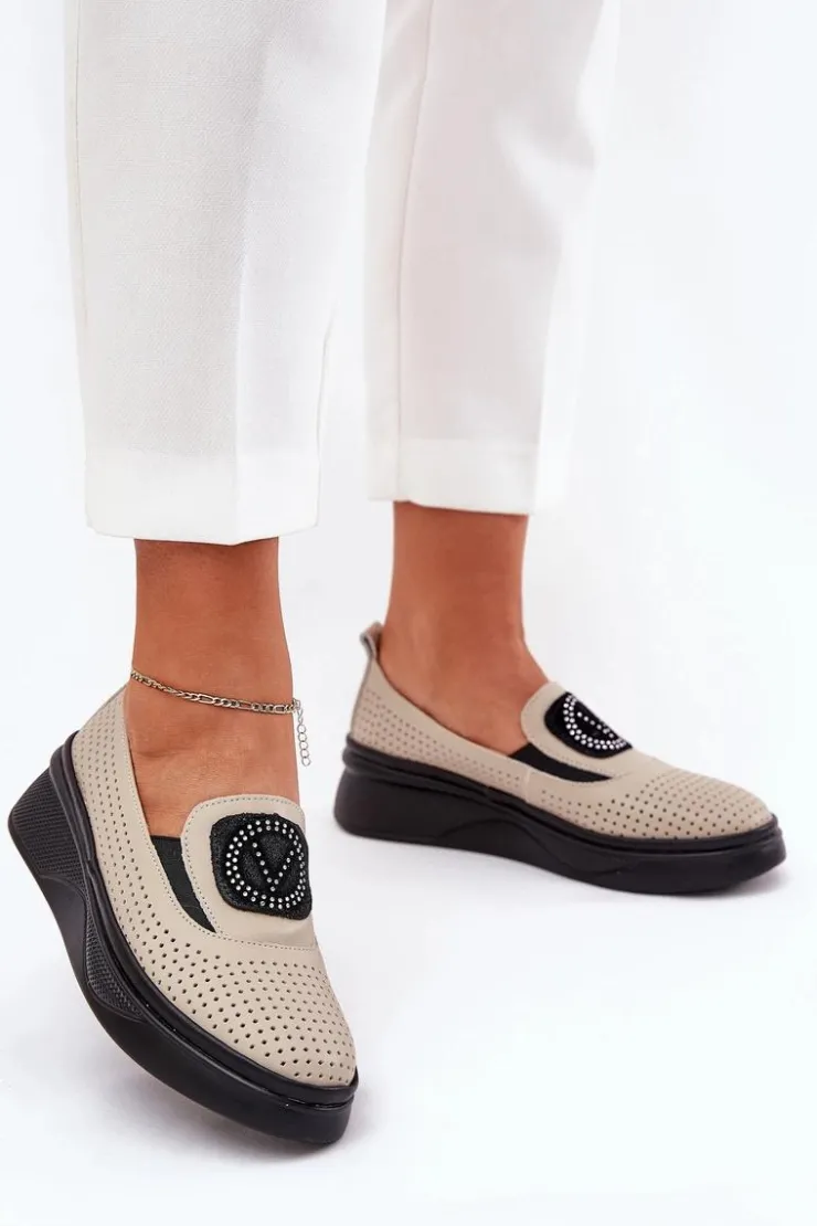 Damskie Buty damskie Vinceza Mokasyny Damskie Skórzane Na Platformie I Koturnie Vinceza 79522 Beżowe