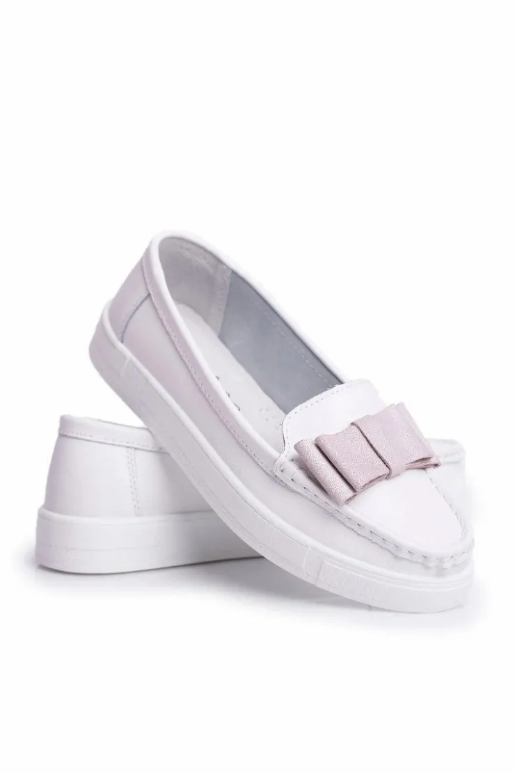 Outlet Damskie buty S.Barski Mokasyny Damskie Skórzane Biało Różowe Lovren
