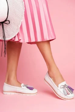 Damskie Evento Mokasyny Damskie Skórzane Białe Bebbo