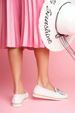 Damskie Evento Mokasyny Damskie Skórzane Białe Bebbo