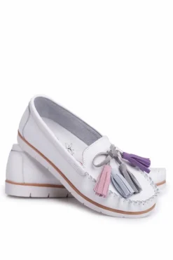 Damskie Evento Mokasyny Damskie Skórzane Białe Bebbo