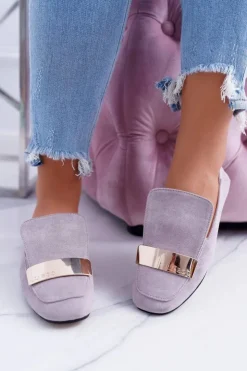 Damskie Boto Mokasyny Damskie Szare Z Blaszką Złote Lordsy Lu Boo Harlem