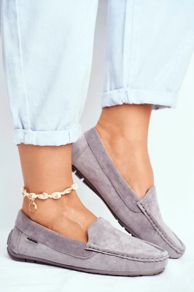 Damskie Evento Mokasyny Damskie Szare Zamszowe Morreno