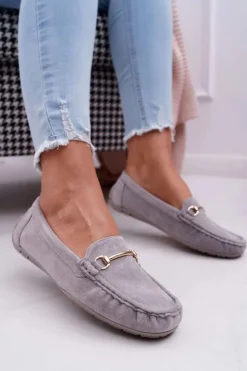 Damskie Boto Mokasyny Damskie Szare Zamszowe Sonnero