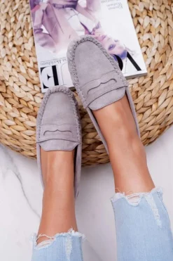 Clearance Boto Mokasyny Damskie Szare Zamszowe Bolero