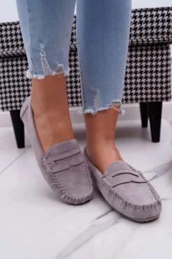 Clearance Boto Mokasyny Damskie Szare Zamszowe Bolero