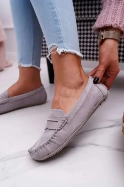 Clearance Boto Mokasyny Damskie Szare Zamszowe Bolero