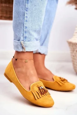 Damskie Boto Mokasyny Damskie Żółte Lordsy Frędzle Therese