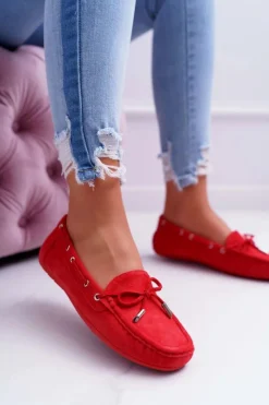 Damskie Boto Mokasyny Damskie Wygodne Eko-zamsz Czerwone Memfi