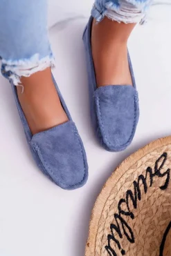 Boto Mokasyny Damskie Wygodne Eko-zamsz Niebieskie Lemma