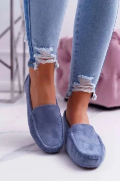 Boto Mokasyny Damskie Wygodne Eko-zamsz Niebieskie Lemma