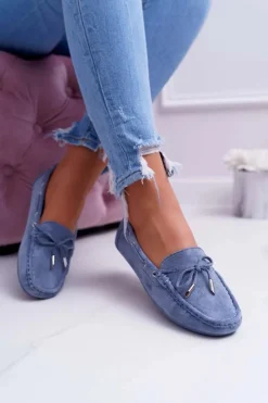 Damskie Boto Mokasyny Damskie Wygodne Eko-zamsz Niebieskie Memfi