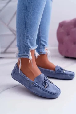 Damskie Boto Mokasyny Damskie Wygodne Eko-zamsz Niebieskie Memfi