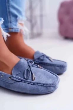 Damskie Boto Mokasyny Damskie Wygodne Eko-zamsz Niebieskie Memfi