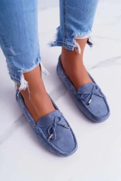Damskie Boto Mokasyny Damskie Wygodne Eko-zamsz Niebieskie Memfi