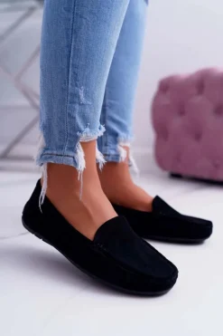 Hot Boto Mokasyny Damskie Wygodne Eko-zamsz Czarne Lemma