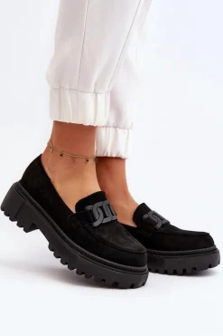 Boto Mokasyny Na Platformie|Mokasyny Damskie Zamszowe*Mokasyny Damskie Z Łańcuchem Czarne Mevre