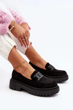 Boto Mokasyny Na Platformie|Mokasyny Damskie Zamszowe*Mokasyny Damskie Z Łańcuchem Czarne Mevre