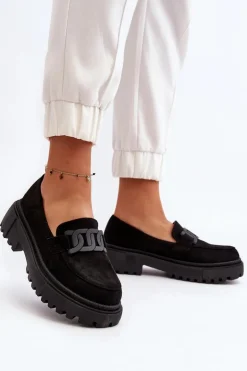 Boto Mokasyny Na Platformie|Mokasyny Damskie Zamszowe*Mokasyny Damskie Z Łańcuchem Czarne Mevre