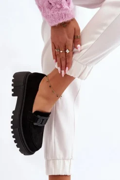 Boto Mokasyny Na Platformie|Mokasyny Damskie Zamszowe*Mokasyny Damskie Z Łańcuchem Czarne Mevre