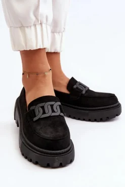 Boto Mokasyny Na Platformie|Mokasyny Damskie Zamszowe*Mokasyny Damskie Z Łańcuchem Czarne Mevre