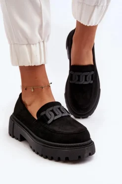 Boto Mokasyny Na Platformie|Mokasyny Damskie Zamszowe*Mokasyny Damskie Z Łańcuchem Czarne Mevre