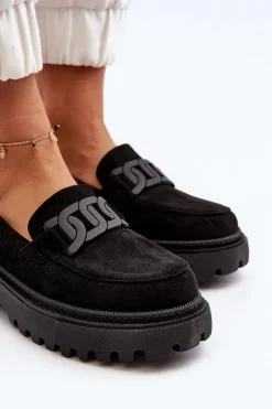 Boto Mokasyny Na Platformie|Mokasyny Damskie Zamszowe*Mokasyny Damskie Z Łańcuchem Czarne Mevre