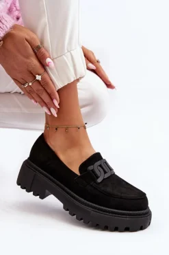 Boto Mokasyny Na Platformie|Mokasyny Damskie Zamszowe*Mokasyny Damskie Z Łańcuchem Czarne Mevre