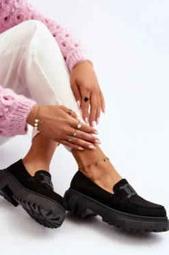 Boto Mokasyny Na Platformie|Mokasyny Damskie Zamszowe*Mokasyny Damskie Z Łańcuchem Czarne Mevre