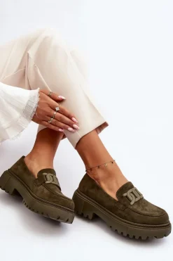 Damskie Boto Mokasyny Damskie Z Łańcuchem Ciemnozielone Mevre