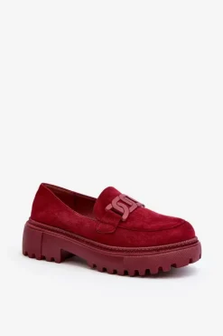 Outlet Boto Mokasyny Damskie Z Łańcuchem Bordowe Mevre