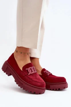 Outlet Boto Mokasyny Damskie Z Łańcuchem Bordowe Mevre