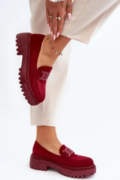 Outlet Boto Mokasyny Damskie Z Łańcuchem Bordowe Mevre