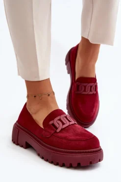 Outlet Boto Mokasyny Damskie Z Łańcuchem Bordowe Mevre