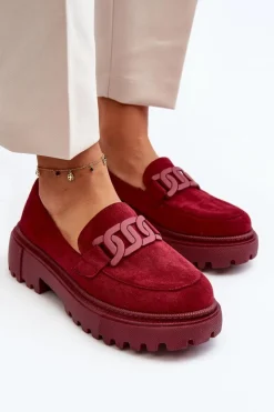 Outlet Boto Mokasyny Damskie Z Łańcuchem Bordowe Mevre
