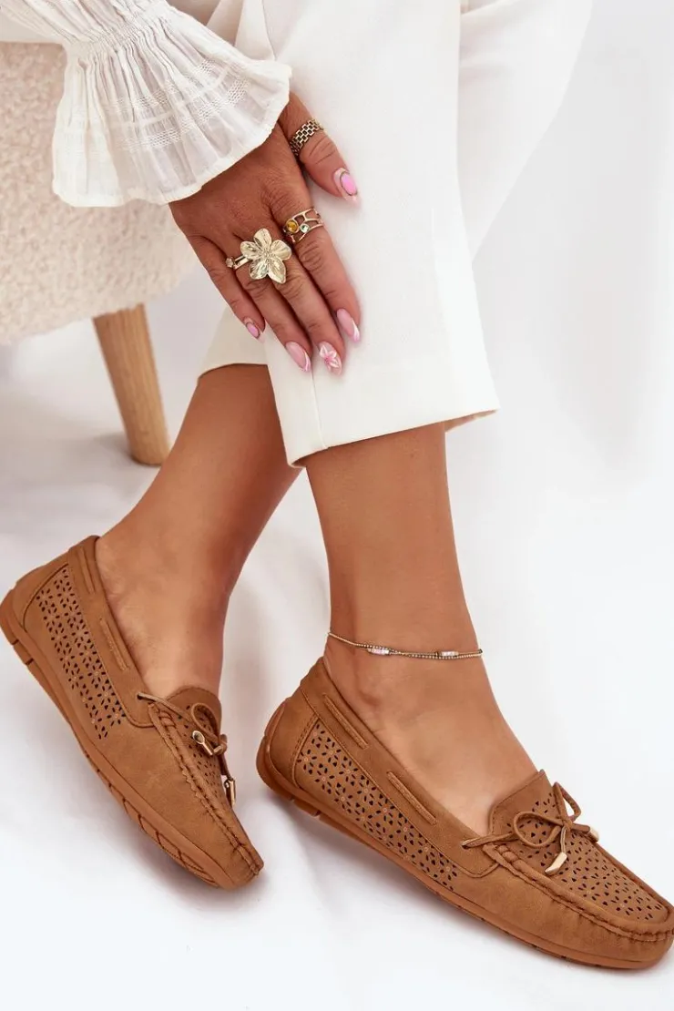 Damskie Boto Mokasyny Damskie Z Ażurowym Wzorem I Wiązaniem Camel Mirisa