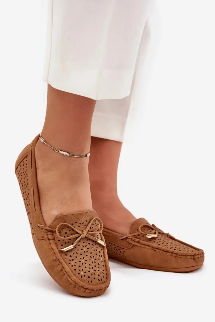 Damskie Boto Mokasyny Damskie Z Ażurowym Wzorem I Wiązaniem Camel Mirisa