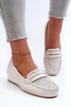 Sale Evento Mokasyny Damskie Z Ażurowym Wzorem Eko Skóry Zgaszona Białe Nassnema