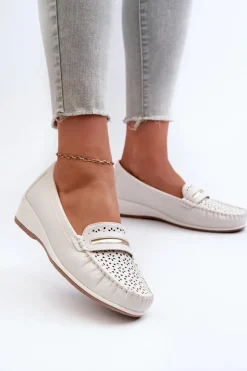 Sale Evento Mokasyny Damskie Z Ażurowym Wzorem Eko Skóry Zgaszona Białe Nassnema