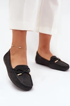 Boto Loafersy Damskie|Mokasyny Damskie Skórzane*Mokasyny Damskie Z Ażurowym Wzorem I Wiązaniem Czarne Mirisa Czarny