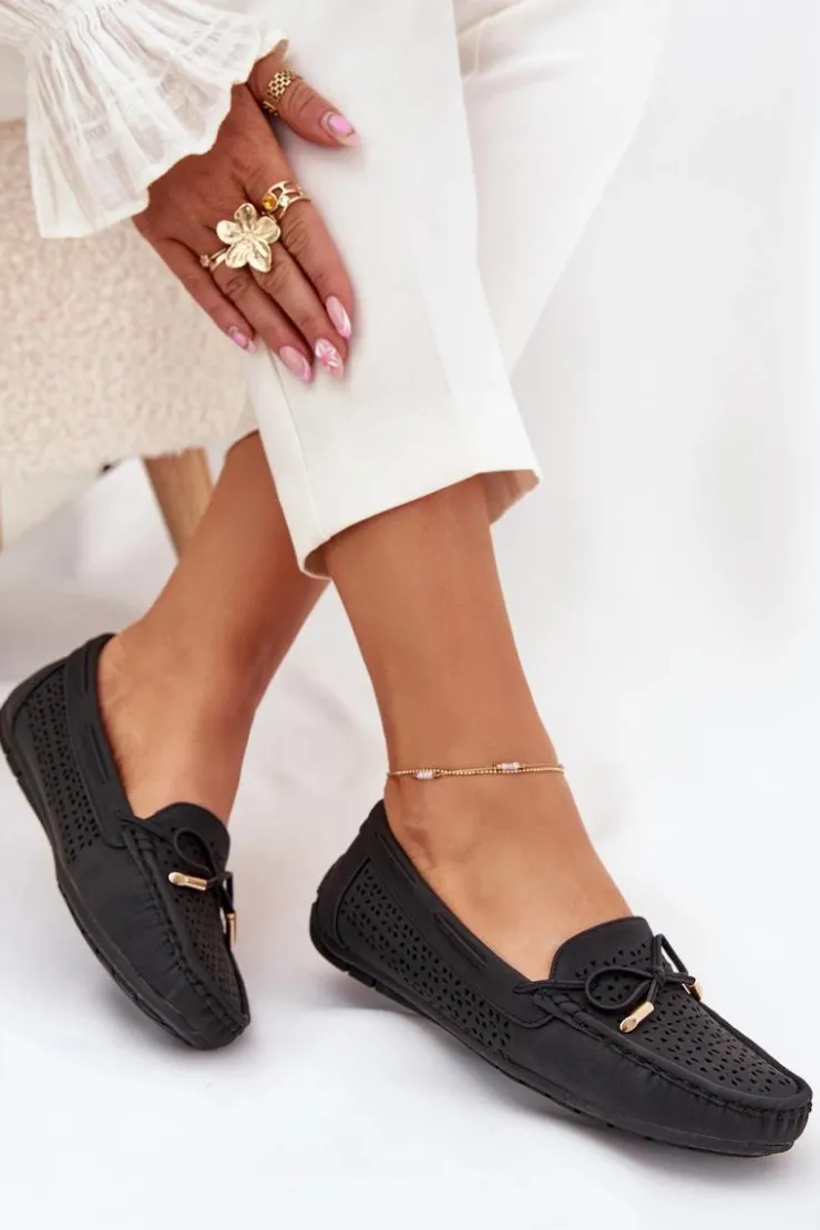 Boto Loafersy Damskie|Mokasyny Damskie Skórzane*Mokasyny Damskie Z Ażurowym Wzorem I Wiązaniem Czarne Mirisa Czarny