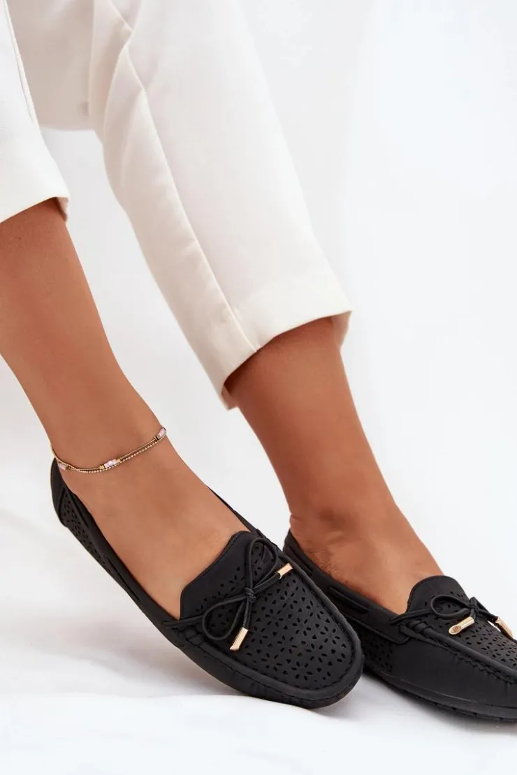 Boto Loafersy Damskie|Mokasyny Damskie Skórzane*Mokasyny Damskie Z Ażurowym Wzorem I Wiązaniem Czarne Mirisa Czarny