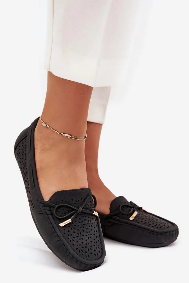 Boto Loafersy Damskie|Mokasyny Damskie Skórzane*Mokasyny Damskie Z Ażurowym Wzorem I Wiązaniem Czarne Mirisa Czarny