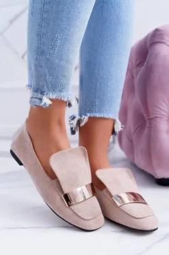 Boto Mokasyny Damskie Zamszowe*Mokasyny Damskie Z Blaszką Złote Lordsy Beż Lu Boo Harlem