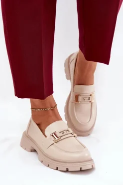 Outlet Boto Mokasyny Damskie Z Eko Skóry Beżowe Lomnela
