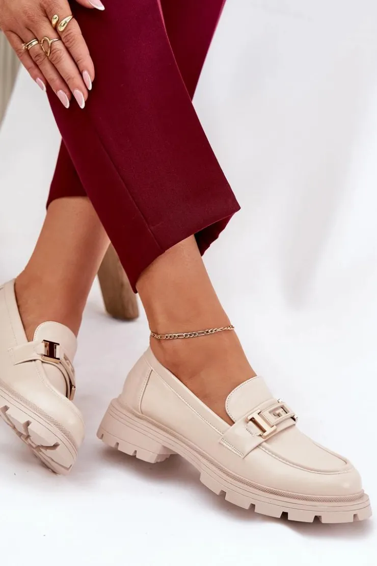 Outlet Boto Mokasyny Damskie Z Eko Skóry Beżowe Lomnela